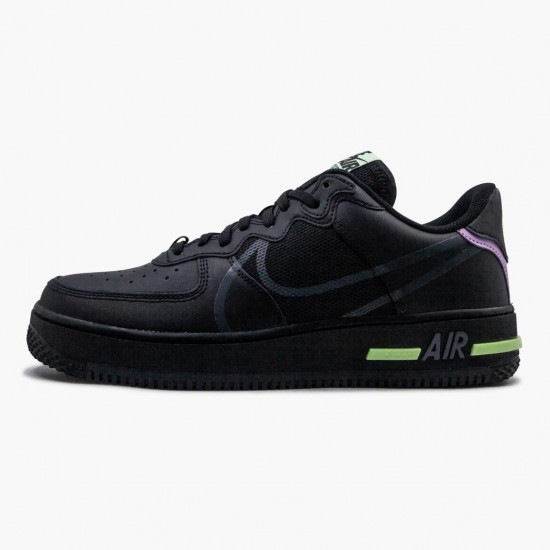 Nike WMNS Air Force 1 React Black Violet Star Barely Volt CD4366 001 Sports Shoes