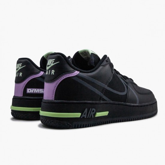 Nike WMNS Air Force 1 React Black Violet Star Barely Volt CD4366 001 Sports Shoes