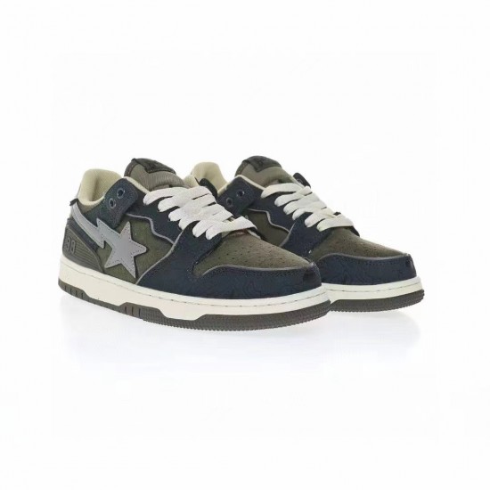 A Bathing Ape Sta Sk8 Low Army Green Blue Beige Women Men Bape Shoes