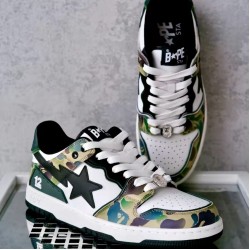 A Bathing Ape Sta Sk8 Low Army Green White Black Women Men Bape Shoes