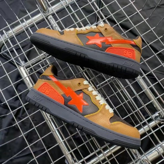 A Bathing Ape Sta Sk8 Low Brown Orange Black Women Men Bape Shoes