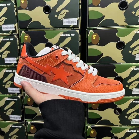 A Bathing Ape Sta Sk8 Low Brown Orange White Women Men Bape Shoes