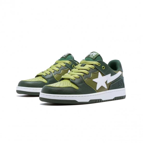 A Bathing Ape Sta Sk8 Low Green Army Green White Women Men Bape Shoes