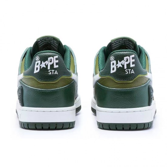 A Bathing Ape Sta Sk8 Low Green Army Green White Women Men Bape Shoes