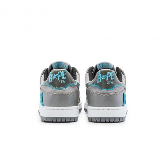 A Bathing Ape Sta Sk8 Low Grey Ltblue Women Men Bape Shoes