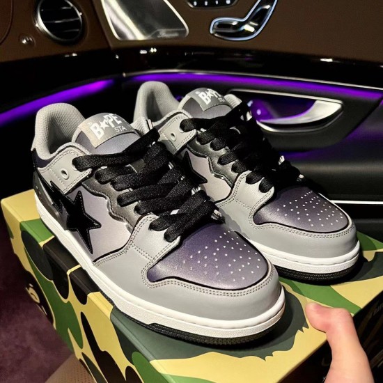 A Bathing Ape Sta Sk8 Low Grey Silver Black Women Men Bape Shoes