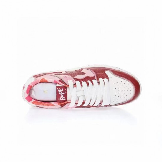 A Bathing Ape Sta Sk8 Low Red White Women Men Bape Shoes