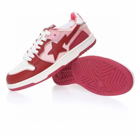 A Bathing Ape Sta Sk8 Low Red White Women Men Bape Shoes