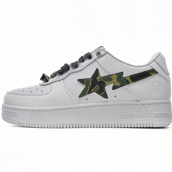 A Bathing Ape Sta Low White Green Camouflage Women Men Bape Shoes