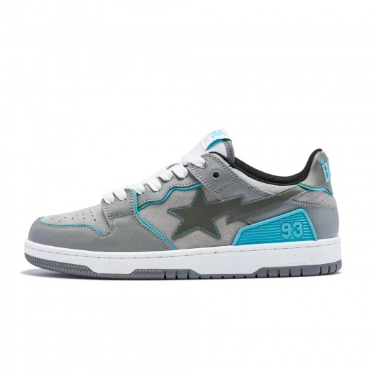 A Bathing Ape Sta Sk8 Low Grey Ltblue Women Men Bape Shoes